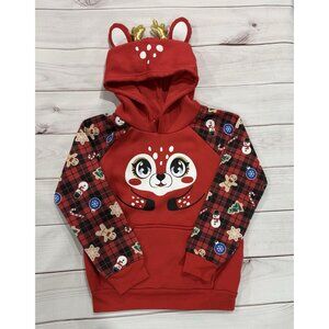 REINDEER Hoodie Cute Christmas Girls Size 7-8 Antlers Graphic Festive